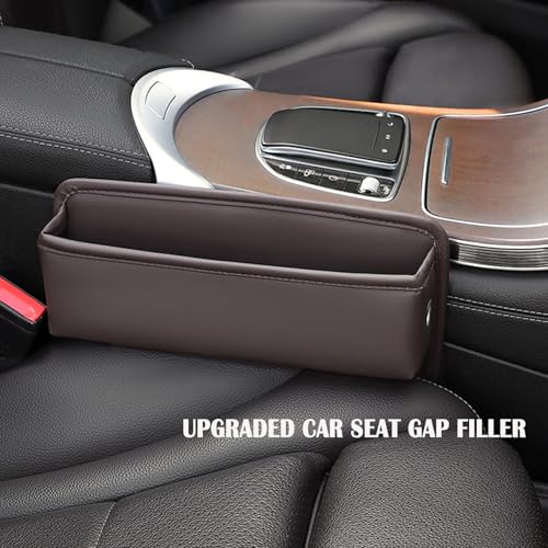 Universal Fit Premium Leather Car Seat Gap Filler Organizer (Brown，2 Pack)