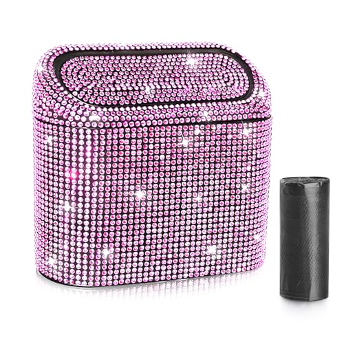 Car Trash Can with Lid (Black/Pink Rhinestone)