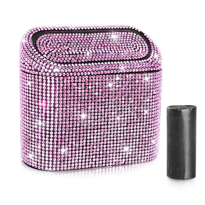 Car Trash Can with Lid (Black/Pink Rhinestone)