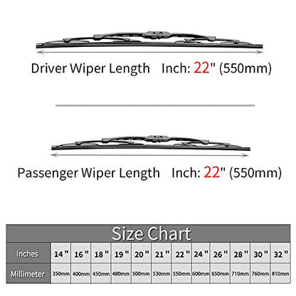 22"+22" Windshield Wiper Blades Replacement for Chevrolet Silverado 1500 2500 3500 1999 (22"+22"(U/J) Silverado)