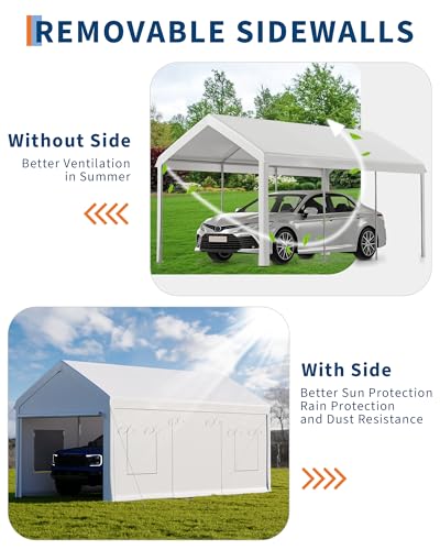 10x20 Ft. Metal Carport Garage with PE Fabric and Galvanized Steel Frame Outdoor Shelter for Cars (White / 10*20FT)