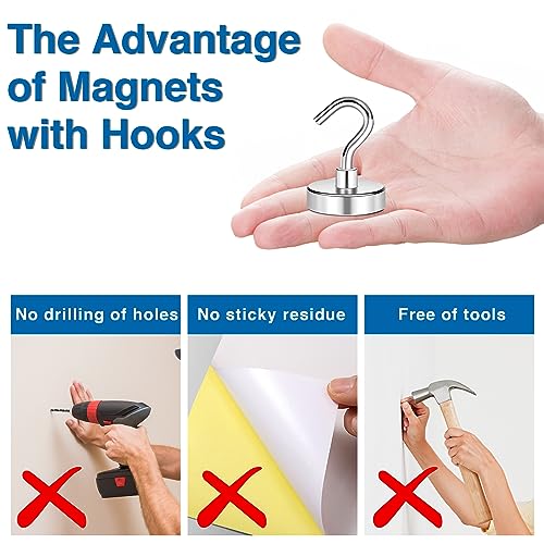 Magnetic Hooks for Cruise Cabins 85LBS Heavy Duty Magnet Hook 12P (Silver / 0.98in)