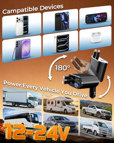 4 in 1 Retractable Car Charger (Black)