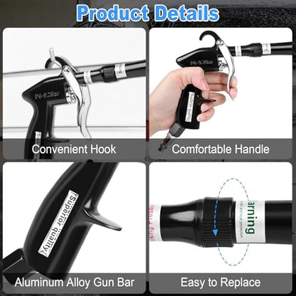 Air Blow Gun Car Detailing Dry Cleaning Gun with Tapered Nozzle High Pressure Cleaning Tool (Soft Hose -1 Nozzle / Black)