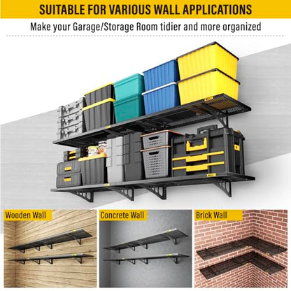 4Pack 1.64x4ft Adjustable Metal Garage Wall Shelving Heavy Duty Garage Storage Shelf Wall Mounted Black (1.64x4ft-4Pack / Black)