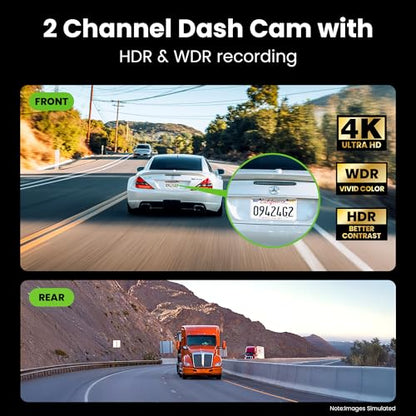 4K Dash Cam Front and Rear (2-Channel)