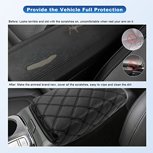 Center Console Cover for 2022 2023 2024 Santa Cruz Pickup Truck Armrest Cover Console Pad Armrest Seat Box Cover Leather Protector 2022 2023 2024 Santa Cruz Car Interior Accessories (Black Pad)