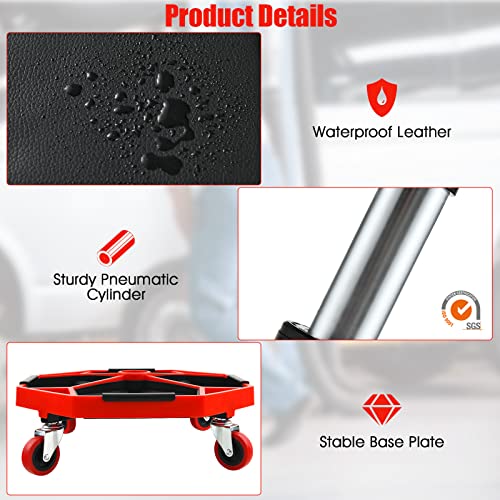 Rolling Mechanic Stool with Removable Tool Tray & Padded Cushion (Bottom Tool Tray / Red)