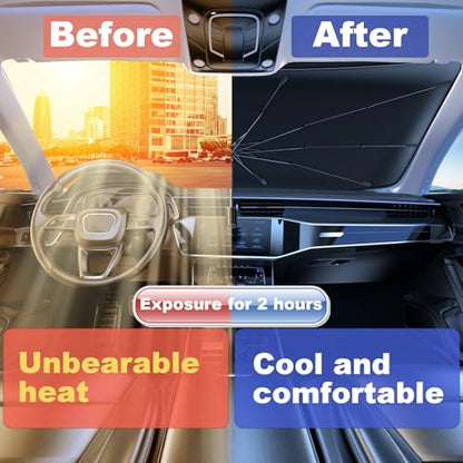 Windshield Sun Shade 2025 Car Accessories 100% Blackout Car Front Windsow Shades Umbrella Automotive Sun Visor Block Heat Insulation Protection (Grey)