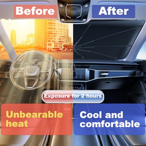 Windshield Sun Shade 2025 Car Accessories 100% Blackout Car Front Windsow Shades Umbrella Automotive Sun Visor Block Heat Insulation Protection (Pink)