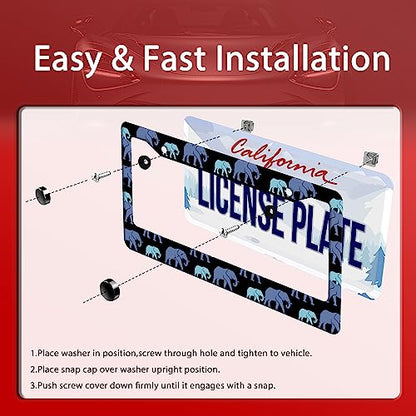 Blue Elephant License Plate Frame Stainless Steel Car Accessory 6.3x12.3In (Elephant)