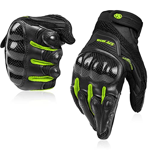 Motorcycle Gloves Touch Screen for Men Women Padding Hard Knuckle Cycling Motorbike ATV Hiking Riding Climbing Glove (Large / Carbon-Green)