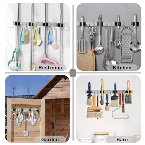 Mop Broom Holder Wall Mount (Silver-1 Pack)
