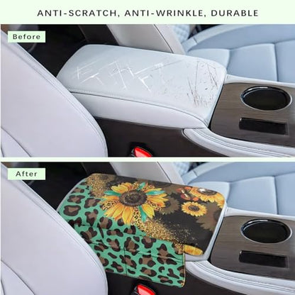 Sunflower Leopard Print Green Car Center Console Pad Comfortable Anti (Sunflower Leopard Print Green)