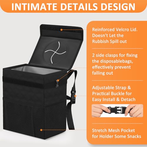 Car Trash Can with Lid Leak Proof Car Accessories for Women (2.2 Gallons / Quilted-Black)