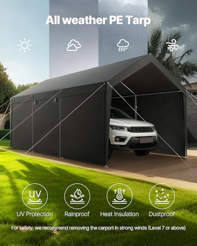 12x20 FT Heavy Duty Carport (Gray / 12x20ft)