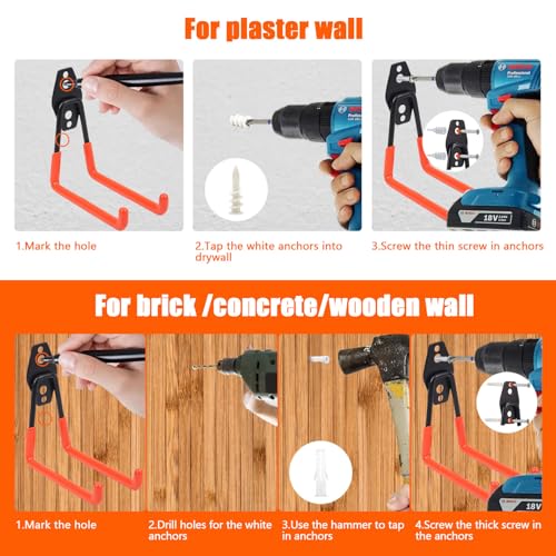 Heavy Duty Garage Storage Hooks 4 Pack Garage Tool Organizer Wall Mount (Medium)
