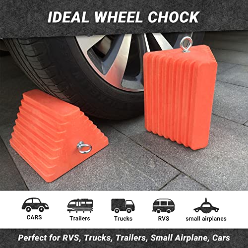 Premium 4 pcs Heavy Duty Wheel Tire Chocks (Orange-4 pcs)