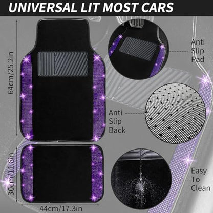 Purple Violet Bling Car Floor Mats Full Set (Purple Violet Diamond / Car Floor Mats (4 Pieces))
