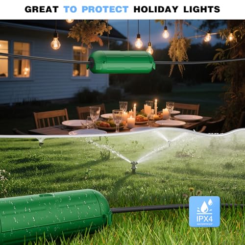 6 Pack] Flemoon Outdoor Extension Cord Safety Cover with Waterproof Seal (Green / Small Box: 5.3" L x 2" W x 2" H)