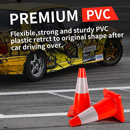 Traffic Cones 18 inch 12 Pack Safety Cones Orange with Reflective Collars Fit Parking Lot (18 inch)