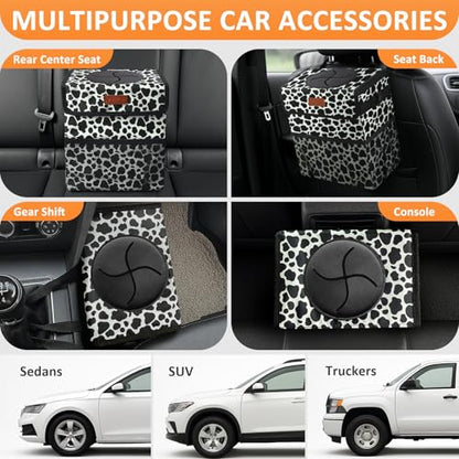 Car Trash Can with Lid Leak Proof Car Accessories for Women (2.2 Gallons / Cow Print)