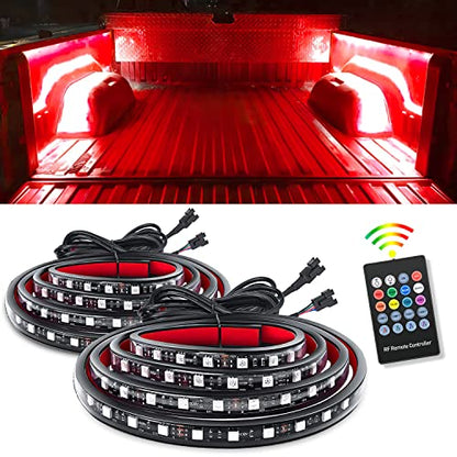 TL 31 2PCS 60Inch RGB Truck Bed Light Strip Kit 180 LED RF Remote Control with On Off Switch Blade Fuse 2Way Splitter Extension Cable for Cargo Pickup Truck SUV RV Boat (2Pcs 60Inch RGB Bed Strip w/Remote)