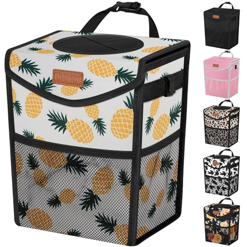 Car Trash Can with Lid Leakproof Car Garbage Bag Vehicle Trash Bin (2 Gallons / Pineapple Print)