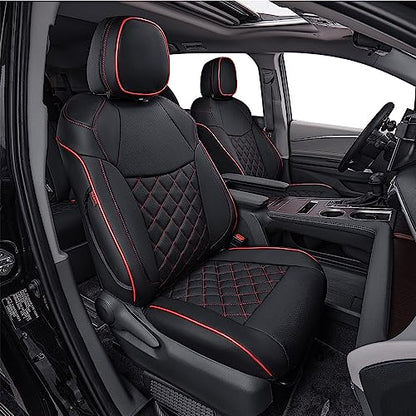Sienna Seat Covers for 2021 (Leather(Black with Red Piping) / 2021-2026,2nd Row Captian Chair(Without Legrest))