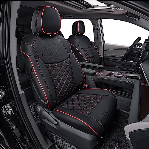 Sienna Seat Covers for 2021 (Leather(Black with Red Piping) / 2021-2026,2nd Row Captian Chair(Without Legrest))
