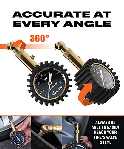 Tire Pressure Gauge for Cars (0-60 PSI / Black Tire Gauge w/o‌ Tube)