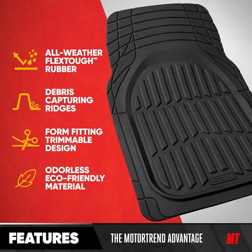 MotorTrend FlexTough Black Car Floor Mats Rubber All Weather Automotive 2pc (2pc Front (Sedan, Compact) / Black)