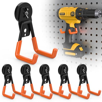 6 Pack Large Magnetic Hooks Heavy Duty Extra Strong Magnetic Garage Hooks Big NdFeB Industrial Magnet Hooks Magnetic Utility Storage Holder Organization with Anti (1.6in Magnet-6 Pack-Orange)