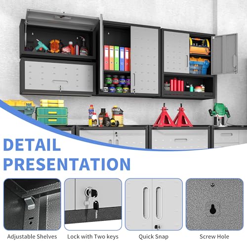 Wall Mounted Metal Storage Cabinet (Black & Gray / H13.58" - Flip-up Door)