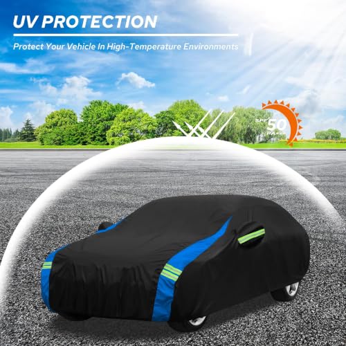 Car Cover Waterproof All Weather for Automobiles Sedan Up to 178" L (Black-Blue / Fit Sedan Length Up to 177 inch)