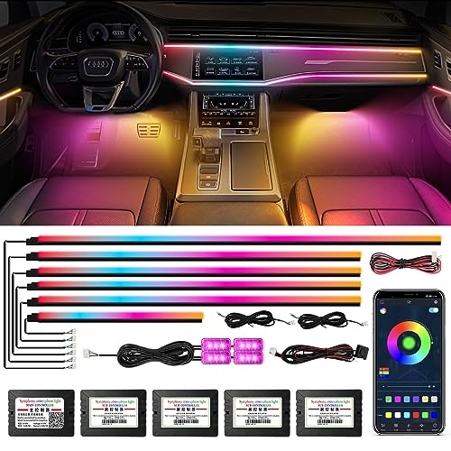 Dreamcolor Acrylic Interior Car Light 10 in 1 Automotive Ambient Light Kits with APP Control 16 Million Color 175 inches Fiber Optic Car LED Strip Light (dreamcolor 10 lights)