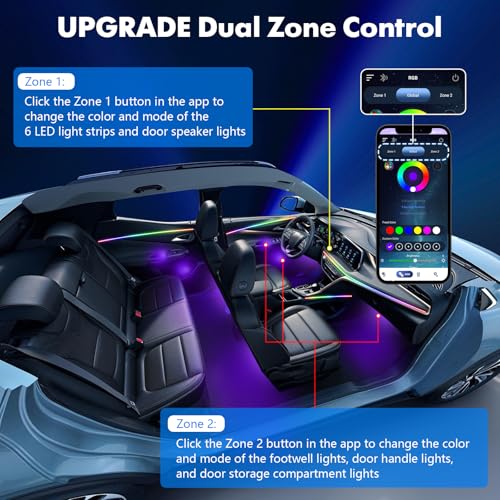2026 Upgraded Dreamcolor Acrylic Interior Car LED Strip Light with Wireless Self (Upgrade-Dreamcolor-6-1)