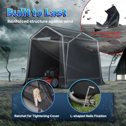 6x8 ft Outdoor Portable Storage Shelter Shed with 2 Roll up Zipper Doors & Vents Carport for Motorcycle Waterproof and UV Resistant Portable Garage Kit Tent (Dark Gray / 6'x8')