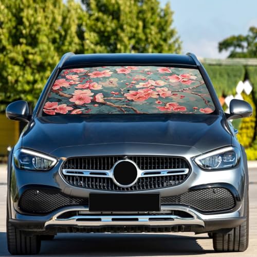 Windshield Sun Shade Umbrella Cherry Blossom Branch Floral Foldable Car Front Window Sunshade Blocks UV Rays Heat Keep Vehicle Cool 55"x27.5" (multi 24)