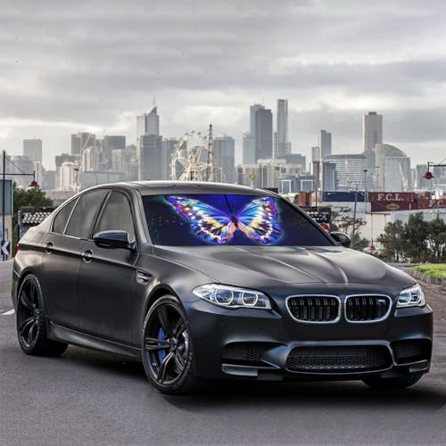 Funny Butterfly Car Windshield Sun Shade Umbrella Automotive Windshield Sunshade Foldable Front Car Accessories Interior Decor to Keep Vehicle Cool for Most Vehicles 57'' X 30'' (57'' X 30'' / style-AB13)
