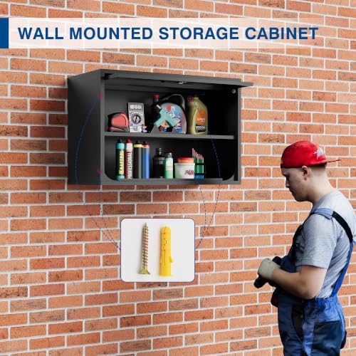 Metal Storage Cabinet Black Wall Cabinets with Shelf and Locking Door (15.7"D x 31.5"W x 21.6"H / Black)