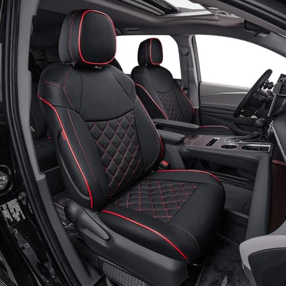Car Sienna Seat Covers 2021 (Black with Red Piping / 2021-2026 Limited & Platinum, 2nd Row W/Legrest)