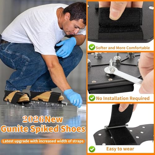 Epoxy Floor Spiked Shoes Fully Assembled Gunite Spiked Shoes with 3 (Wide Black / Medium 1 Pair)