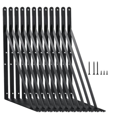12 Pack L16 x H 10" Black Heavy Duty Shelf Brackets with Screws Metal Shelf Brackets Shelf Support Angle Brackets for Shelves L Brackets Heavy Duty Floating Shelf (12 Pack-Black / 16''x10'')