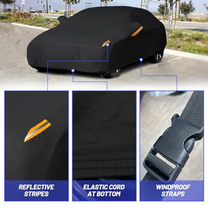 Waterproof Car Cover All Weather Snowproof UV Protection Windproof Outdoor Full car Cover (Fit Sedan Length(194- 206 Inch) / All black)