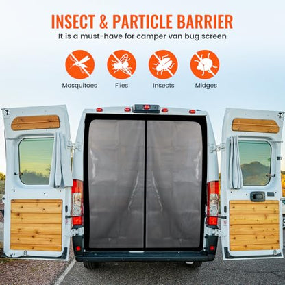 65''H x 65''W Van Bug Screen Universal Size Rear Door Window Covers with Magnetic Closure Car Window Screens for Camping Fits Standard Roof Mercedes Sprinter Ford Transit and RAM Promaster (Rear Door,65''(H) x 65''(W))