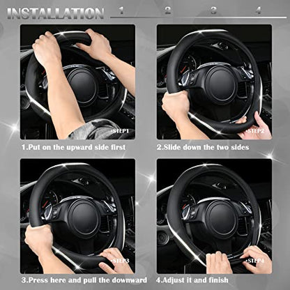 Bling Diamond Black Leather Steering Wheel Cover (Multicolor Diamond 1PCS)