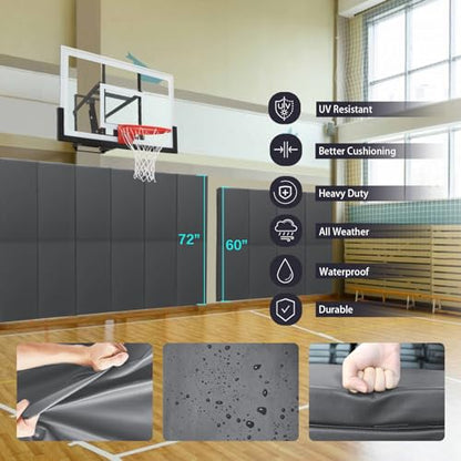 60" 72" High Gym Wall Padding 2" (DARK GREY / 60" x 24" x 2")