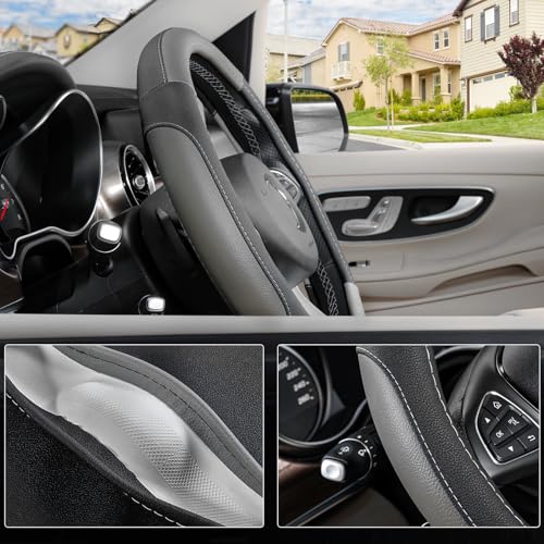 Black and Gray Microfiber Auto Car Steering Wheel Cover Universal 15 inch (Standard size[14 1/2''-15''] / Black and Gray)