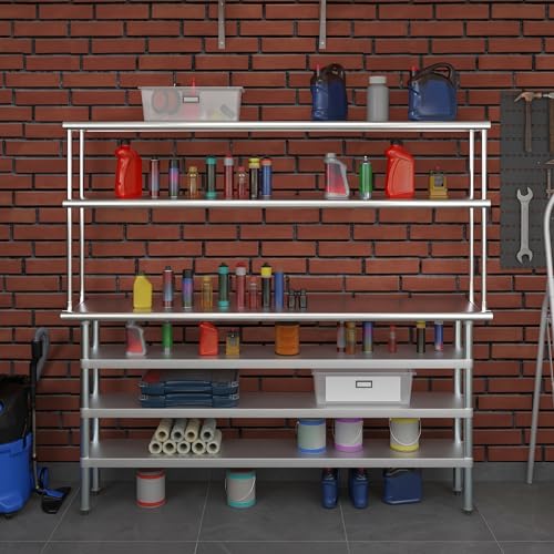 14" x 72" Stainless Steel Work Table with 3 Shelves and 12" Wide Double Tier Overshelf (14" x 72" Table with 3 Shelves + 12" Overshelf)